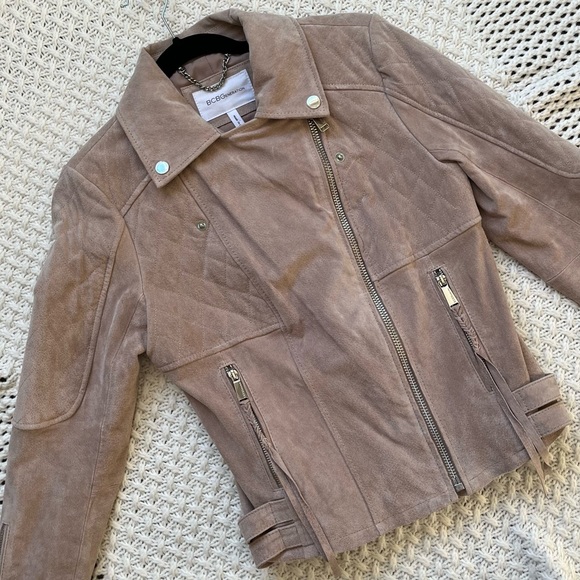 BCBGeneration Blush Pink SUEDE MOTO JACKET - SIZE SMALL - Picture 1 of 16
